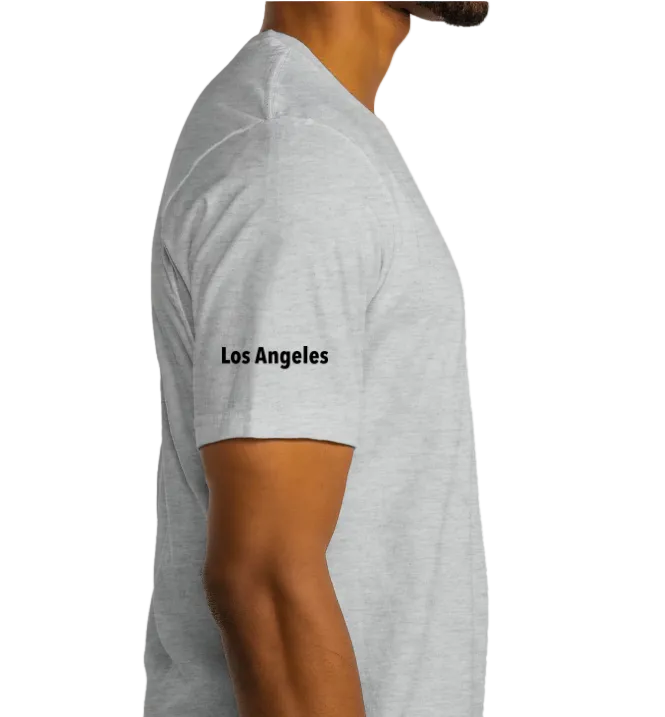 Ash t-shirt with 'Los Angeles' text on a plain background