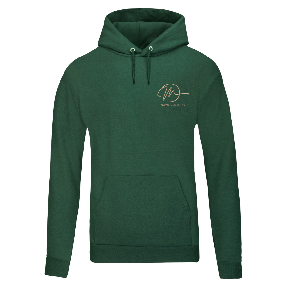 Green hoodie with a logo on a white background