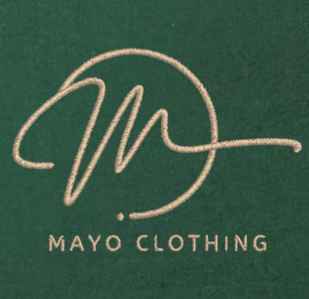 Mayo Clothing logo on a green background