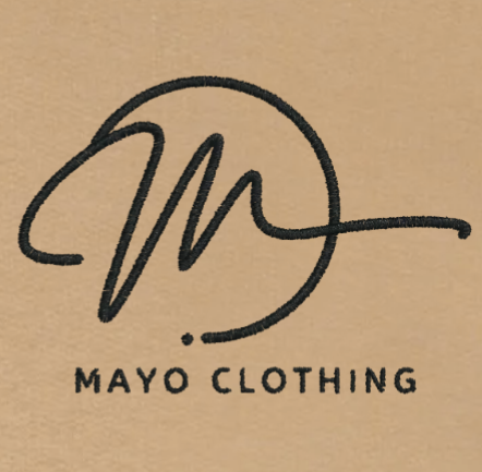 Mayo Clothing logo on a SAND background
