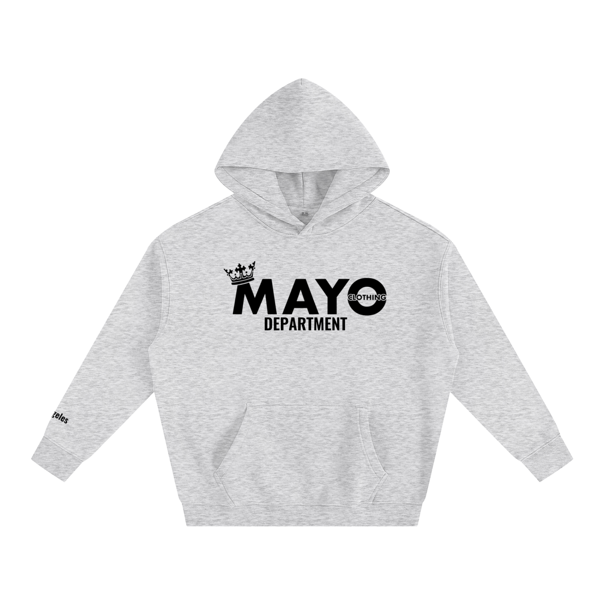 LOS ANGELES LIGHT GRY OVERSIZED HOODIE, LOS ANGELES ON THE RIGHT SLEEVE. 