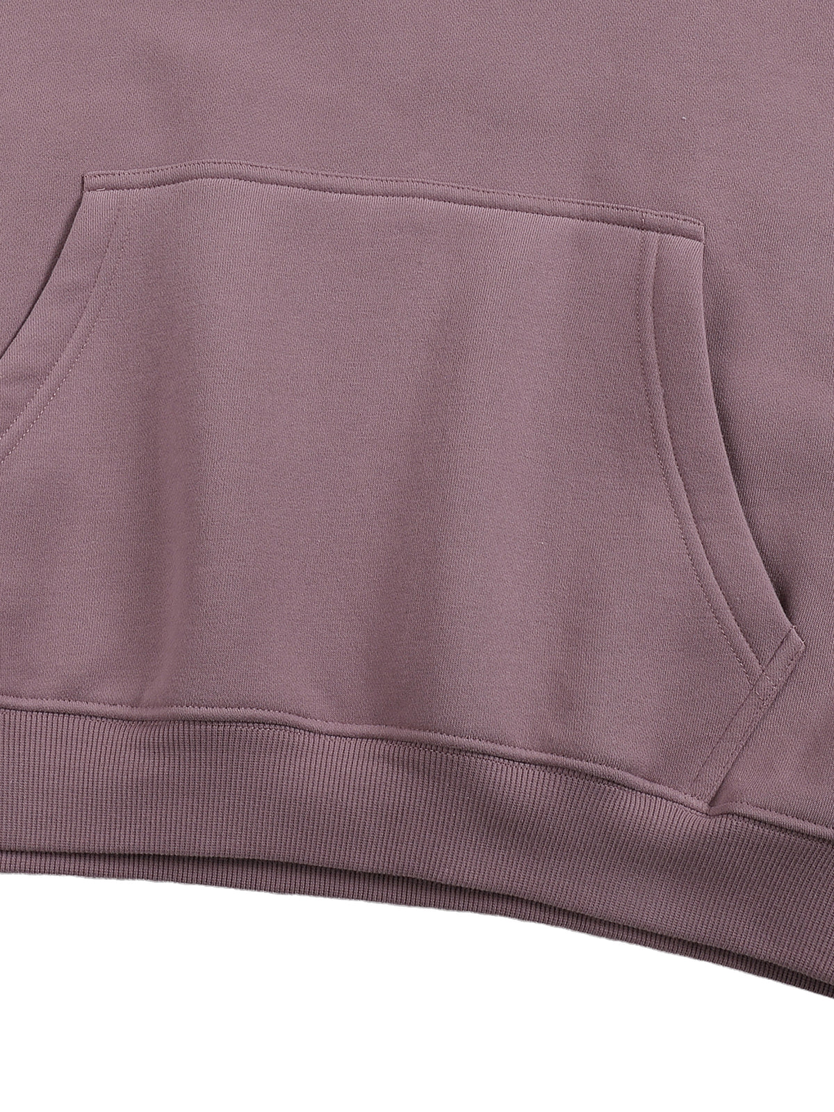 Close-up of a purple hoodie with a pocket on a white background