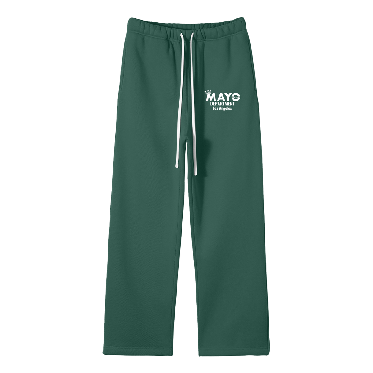 Green sweatpants with a logo on a white background