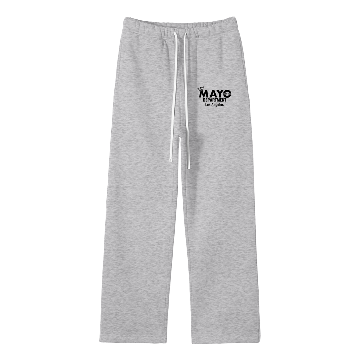 Gray sweatpants with a logo on a white background