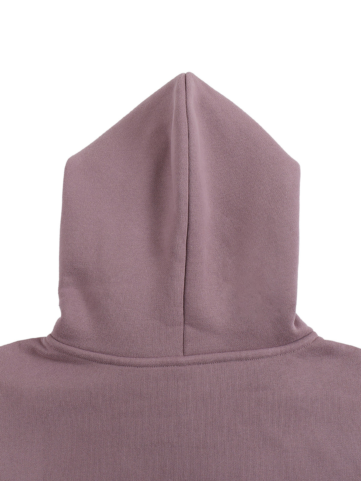 Close-up of a hooded garment in a solid color on a white background
