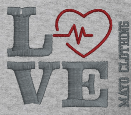 Mayo Clothing Love with the O has a heartbeat embroidery 